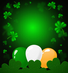 Vector illustration background with clovers and colourful balloons for St Patricks day design
