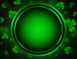 Vector illustration shining background with green clovers and round banner