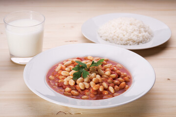 Turkish Kuru Fasulye food with Traditional Turkish table with decoration