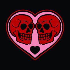 a pair of red skulls in a heart hand-drawn illustration premium vector