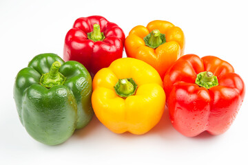 colored bell peppers on a white background. vitamin food
