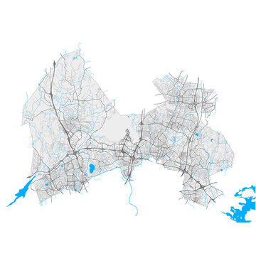 Vantaa, Finland Black and White high resolution vector map