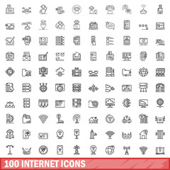 100 internet icons set. Outline illustration of 100 internet icons vector set isolated on white background