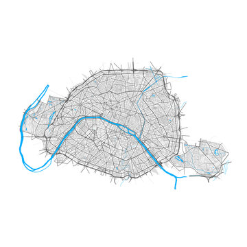 Paris, France Black and White high resolution vector map