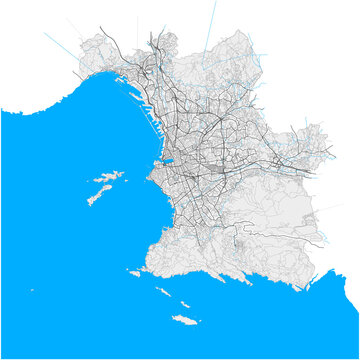 Marseille, France Black and White high resolution vector map