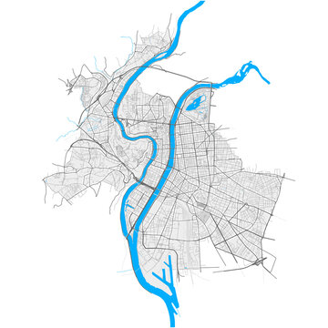 Lyon, France Black and White high resolution vector map