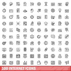 100 internet icons set. Outline illustration of 100 internet icons vector set isolated on white background
