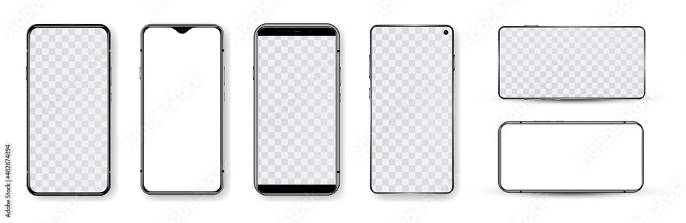 Poster highly detailed mockups smartphone in realistic style with blank screen white or transparent. mockup
