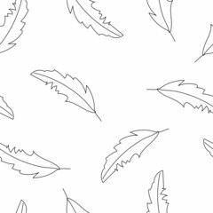 Seamless pattern in vector with hand drawn feathers in doodle style. Black and white design.