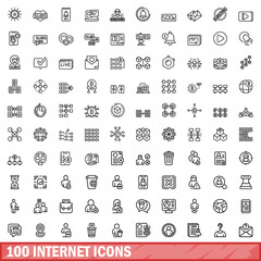 100 internet icons set. Outline illustration of 100 internet icons vector set isolated on white background
