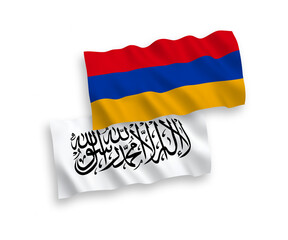 Fototapeta premium National vector fabric wave flags of Taliban and Armenia isolated on white background. 1 to 2 proportion.