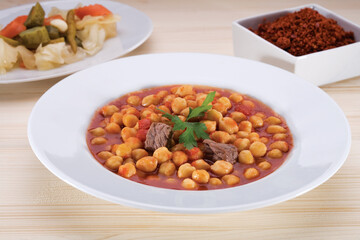 Turkish Kuru Fasulye food with Traditional Turkish table with decoration