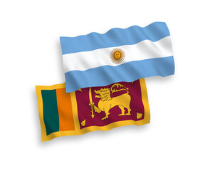 Fototapeta premium National vector fabric wave flags of Sri Lanka and Argentina isolated on white background. 1 to 2 proportion.