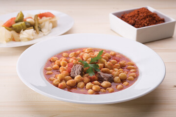 Turkish Kuru Fasulye food with Traditional Turkish table with decoration