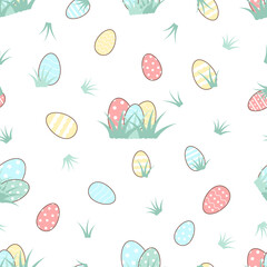 Seamless Easter pattern with eggs and grass