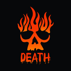 skull fire with death lettering for T-shirt design colorful illustration Premium Vector