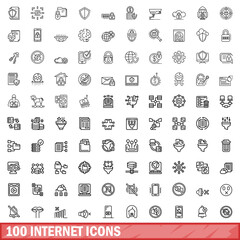 100 internet icons set. Outline illustration of 100 internet icons vector set isolated on white background