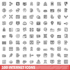 100 internet icons set. Outline illustration of 100 internet icons vector set isolated on white background