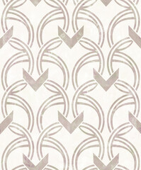Art Deco geometry pattern on watercolor seamless beige texture. Hand made seamless background for cloth, fabric