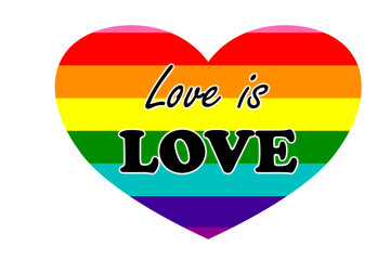 Inspirational Gay Pride poster with rainbow spectrum heart shape, brush lettering. Homosexuality emblem. LGBT rights concept.