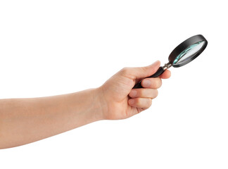 magnifying glass in hand path isolated on white