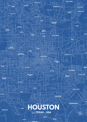Poster Houston - Texas map. Houston - Texas road map. Illustration of Houston - Texas streets. Houston - Texas transportation network. Printable poster format (portrait).