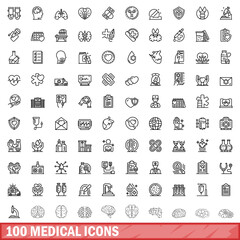 100 medical icons set. Outline illustration of 100 medical icons vector set isolated on white background