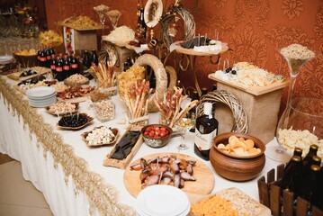 various dessert with fresh fruit on buffet line, sweet