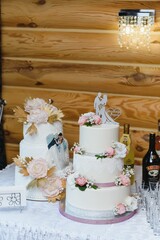 Elegant wedding cake with flowers and succulents