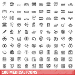 100 medical icons set. Outline illustration of 100 medical icons vector set isolated on white background