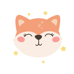A cute and cheerful fox. Cute animals, children's print, vector.