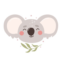 Cute and cheerful koala. Cute animals, children's print, vector.
