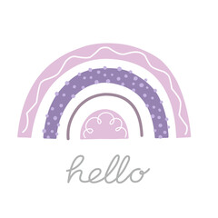 Cute abstract baby rainbow with hello catch. Vector illustration.
