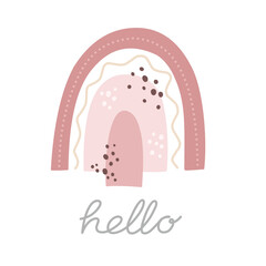 Cute abstract baby rainbow with hello catch. Vector illustration.