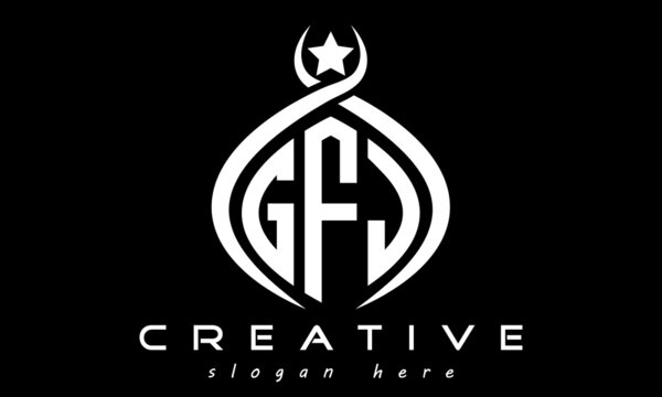three letters GFJ monogram curved oval initial logo design, geometric minimalist modern business shape creative logo, vector template	
