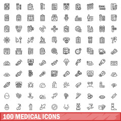 100 medical icons set. Outline illustration of 100 medical icons vector set isolated on white background