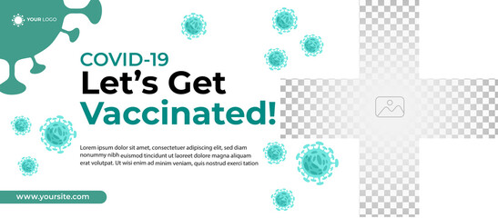 Covid-19 Vaccinated social media cover post template. Modern covid-19 square banner with place for the photo. Usable for social media