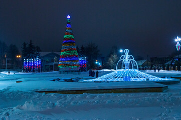 Street of the night city in winter