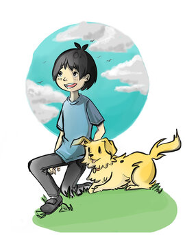 ni&ntilde;o y su mascota perro 