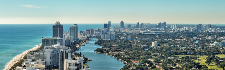 Fototapeta na wymiar Aerial drone panorama photo Miami Beach
