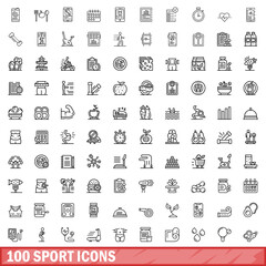 Fototapeta na wymiar 100 sport icons set. Outline illustration of 100 sport icons vector set isolated on white background