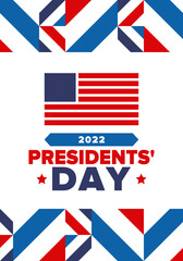 Happy Presidents' Day in February. Celebrated in United States. Washington's Birthday. Federal holiday in America. Patriotic american vector illustration. Poster, banner and background