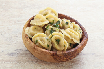Russian boiled dumplings with meat
