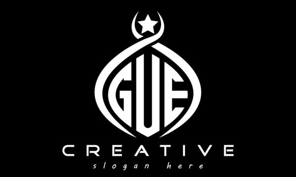 three letters GUE monogram curved oval initial logo design, geometric minimalist modern business shape creative logo, vector template	
