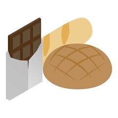 Swiss food icon isometric vector. Swiss chocolate bar and freshly baked bread. Traditional food, national product