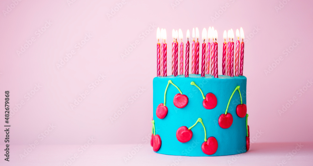 Poster colorful pink and blue birthday cake