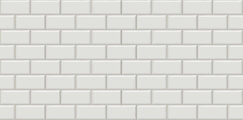 Subway tiles horizontal white background Metro brick decor seamless pattern for kitchen, bathroom or outdoor architecture vector illustration Glossy building interior design tiled material