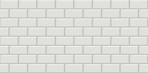 Subway tiles horizontal white background Metro brick decor seamless pattern for kitchen, bathroom or outdoor architecture vector illustration Glossy building interior design tiled material