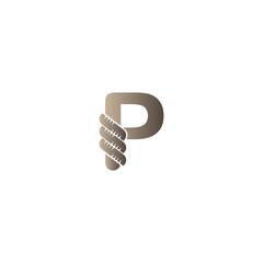 Letter P wrapped in rope icon logo design illustration