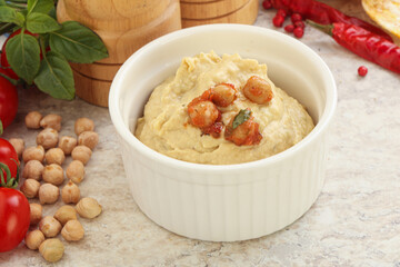 Natural organic chickpea hummus with olive oil